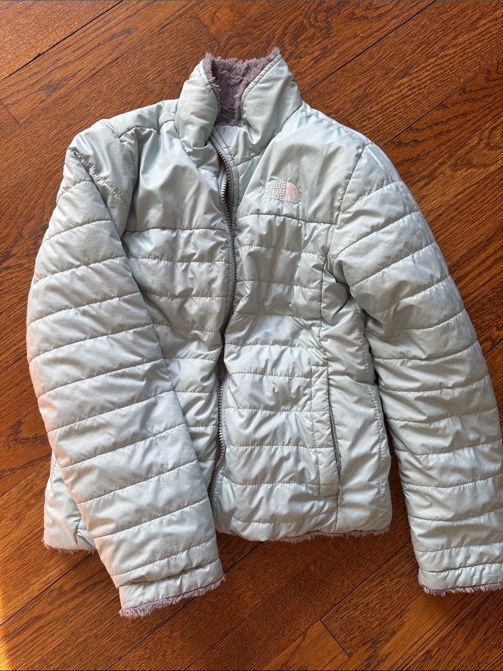 The North Face Mint Green Quilted Jacket youth Sz 10/12
